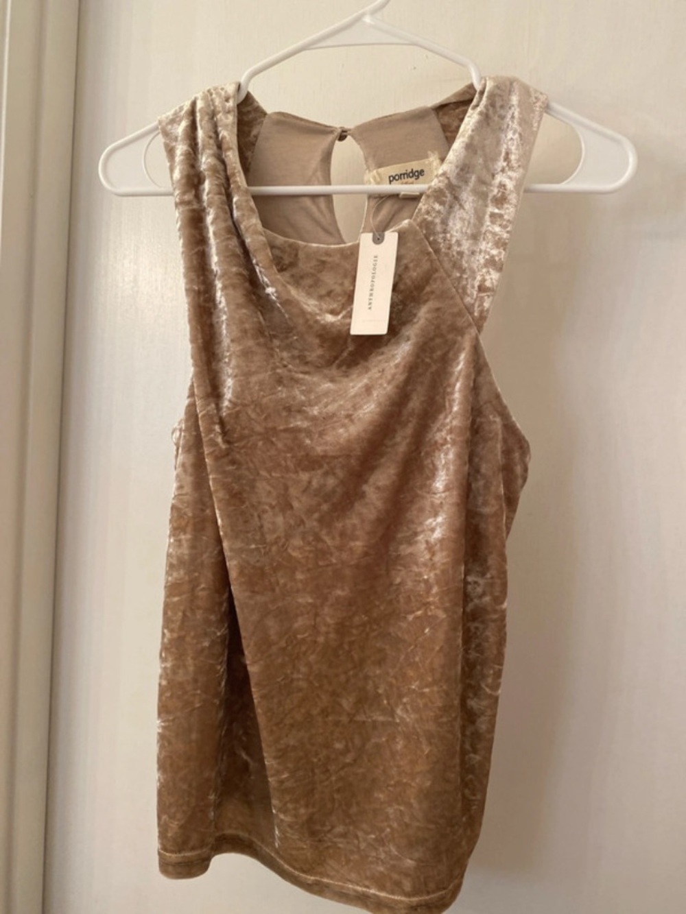 Anthropologie Crushed Velvet Tank Dress in Taupe-Beige